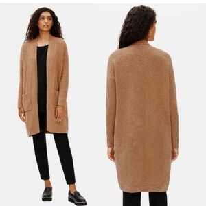 $348 XL Eileen Fisher organic cotton blend Boucle long cardigan sweater camel